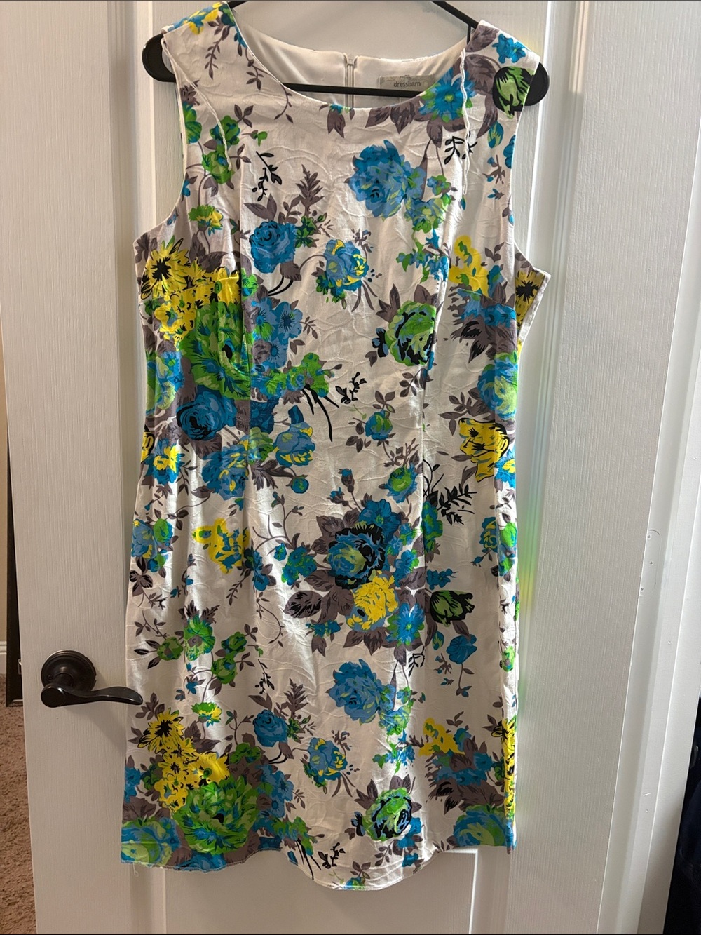 Dress Barn White Floral Midi Dress with Blue & Yellow Blooms